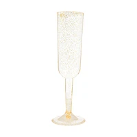 Gold Glitter Plastic Champagne Flutes, 7oz,  4 Count