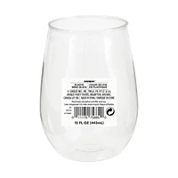 Gold "Cheers" Stemless Plastic Wine Glass, 15oz