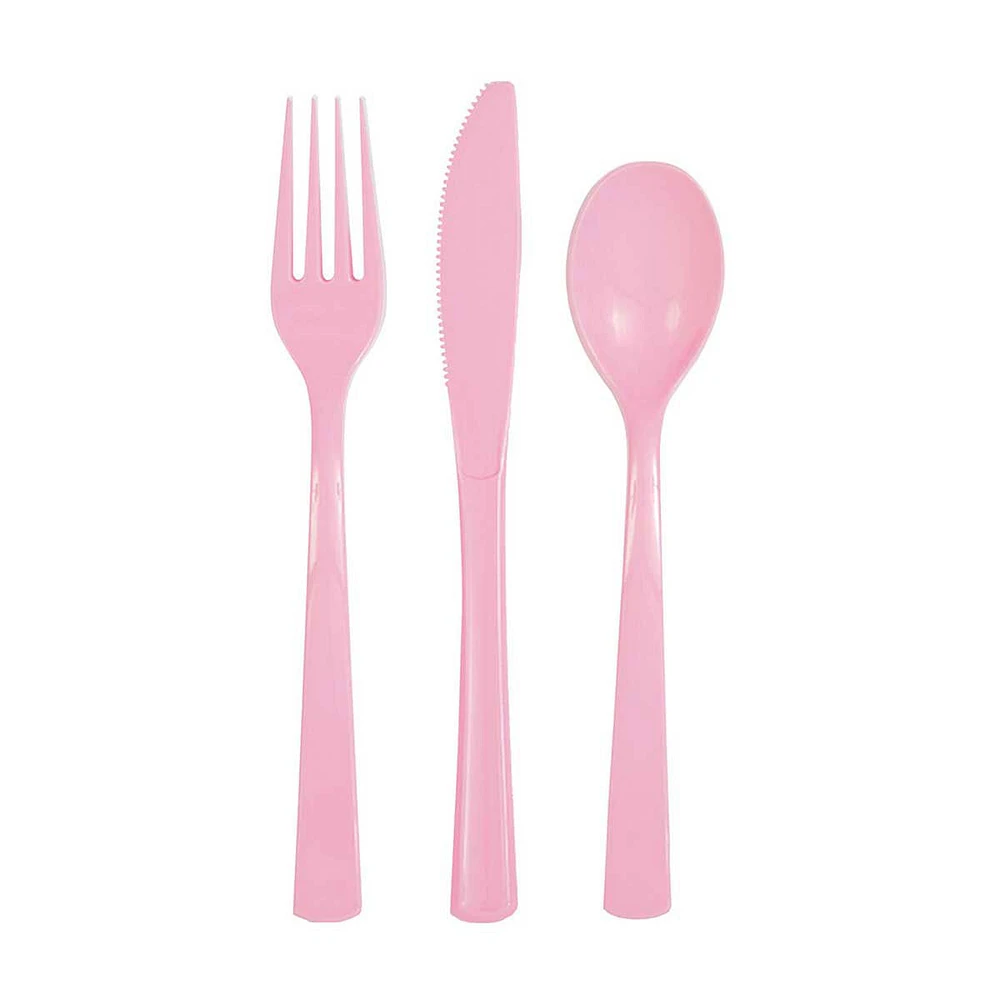 Light Pink Assorted Plastic Silverware Set, 24 Pieces