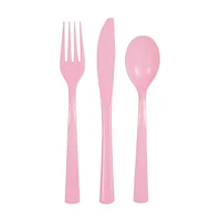 Light Pink Assorted Plastic Silverware Set, 24 Pieces