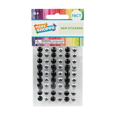 Make Shoppe Gemstone Sticker, Black Silver, 78 Count, 0.27In