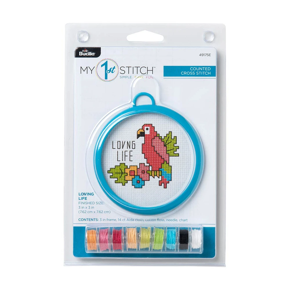 Bucilla My 1st Stitch Counted Cross Stitch Kit, Loving Life, 3 in.