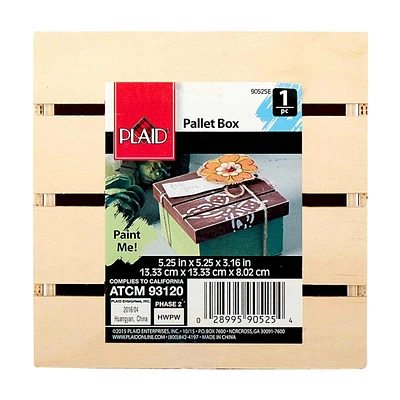 Plaid Unpainted Wood Pallet Box, 5.25" x 5.25" x 3"