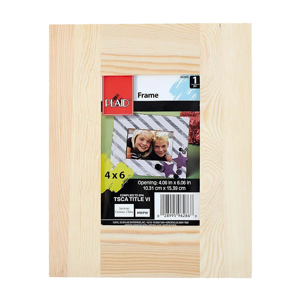 Plaid Unpainted Wood Medium Memory Frame with Easel, 4" x 6"