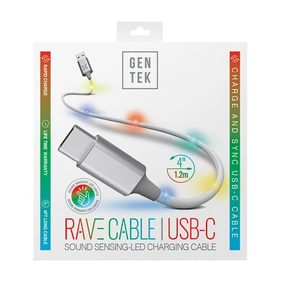 Gentek Sound-Sensing LED-Charging USB-C Cable, 4 ft.