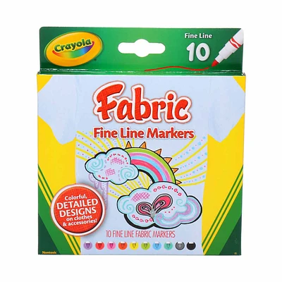 Crayola Fine Line Fabric Markers, 10 Count