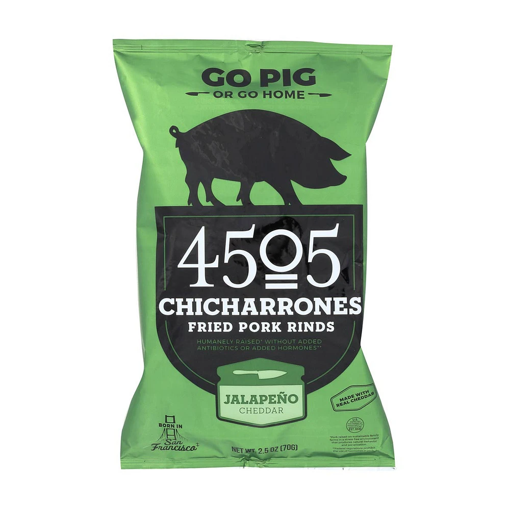 4505 Chicharrones Jalapeno Cheddar Fried Pork Rinds, 2.5 oz.