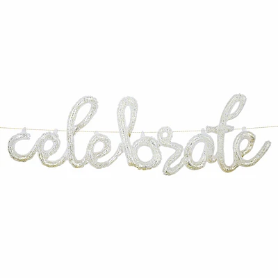 321 Party! Clear Plastic Jelly "Celebrate" Confetti Balloon Banner, 4.5 ft.