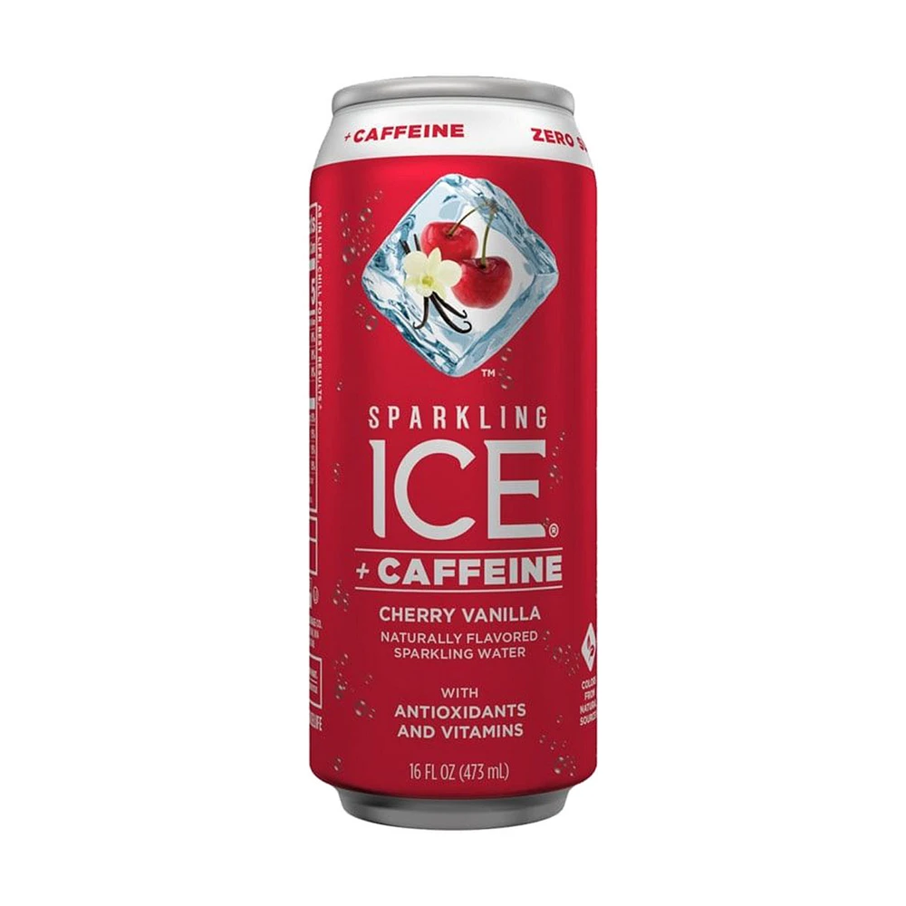 Sparkling Ice + Caffeine Naturally Flavored Cherry Vanilla Sparkling Water, 16 fl oz