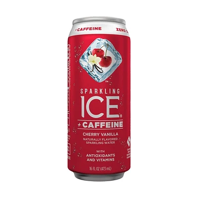 Sparkling Ice + Caffeine Naturally Flavored Cherry Vanilla Sparkling Water, 16 fl oz