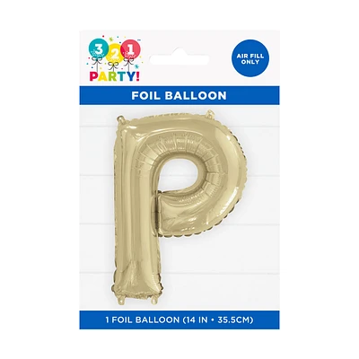 Golden Foil Letter 'P' Balloon, 14 Inches