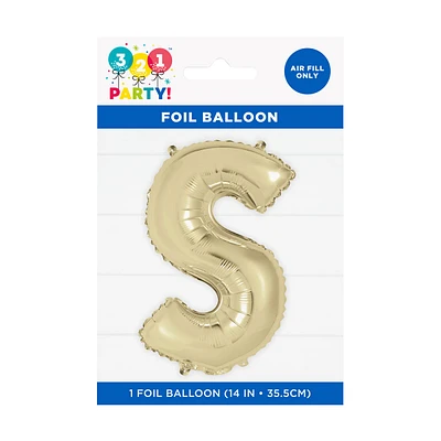 Golden Foil Letter 'S' Balloon, 14 Inches