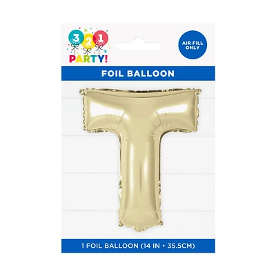 Golden Foil Letter 'T' Balloon, 14 Inches