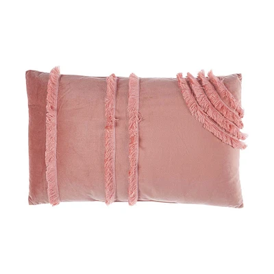 Soft Blush Lumbar Pillow with Geometric Fringe