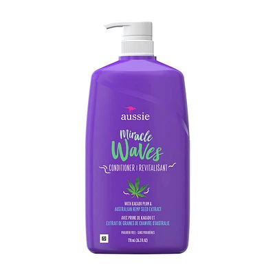 Aussie Miracle Waves Anti-Frizz Hemp Paraben-Free Conditioner, 26.2 fl oz