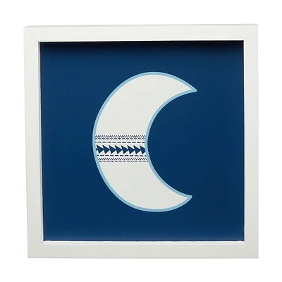 Blue & White Wooden Moon Printed Framed Art Décor