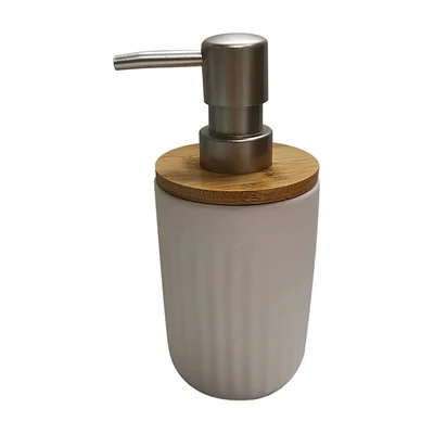 Ribbed Ceramic Soap Dispenser, Off-White