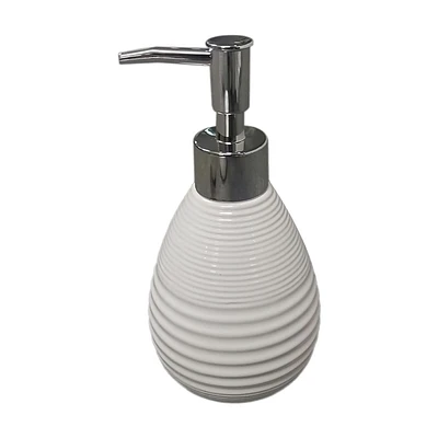 Ribbed Ceramic Soap Dispenser, White