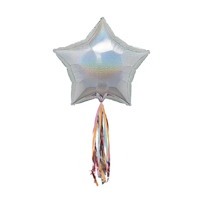 321 Party! 24 in Foil Prismatic Star Balloon with Tassel