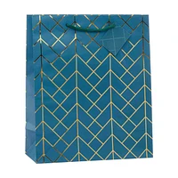 Navy Geometric Pattern Gift Bag With Gift Tag, Large