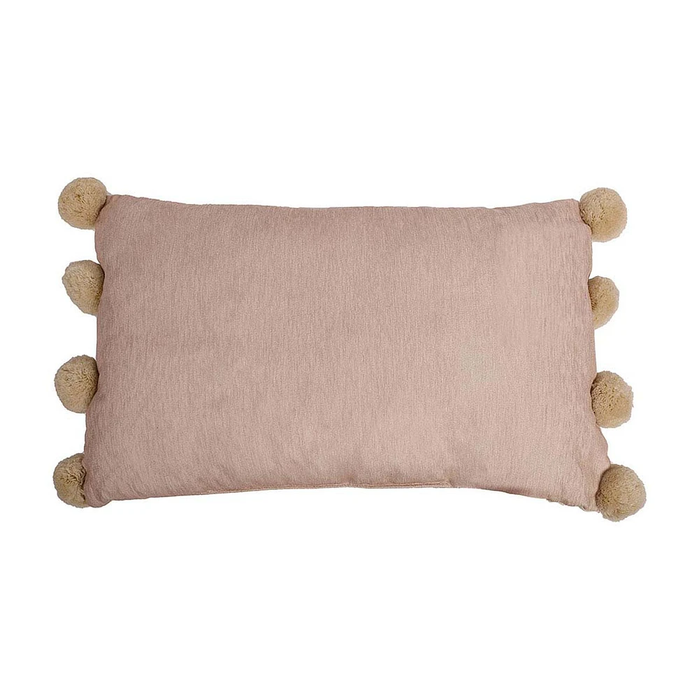 Decorative Pom Pom Pillow, Cream, 12 in x 20 in