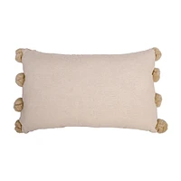 Decorative Pom Pom Pillow, Cream, 12 in x 20 in