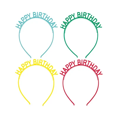 Cheerful Happy Birthday Headbands, Assorted, 4 Count