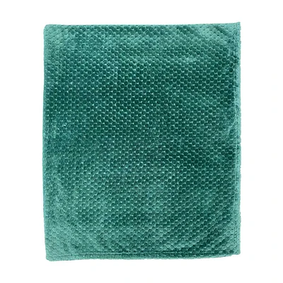 Plush Throw, Honeycomb Pattern, Green, 50 in x 60 in