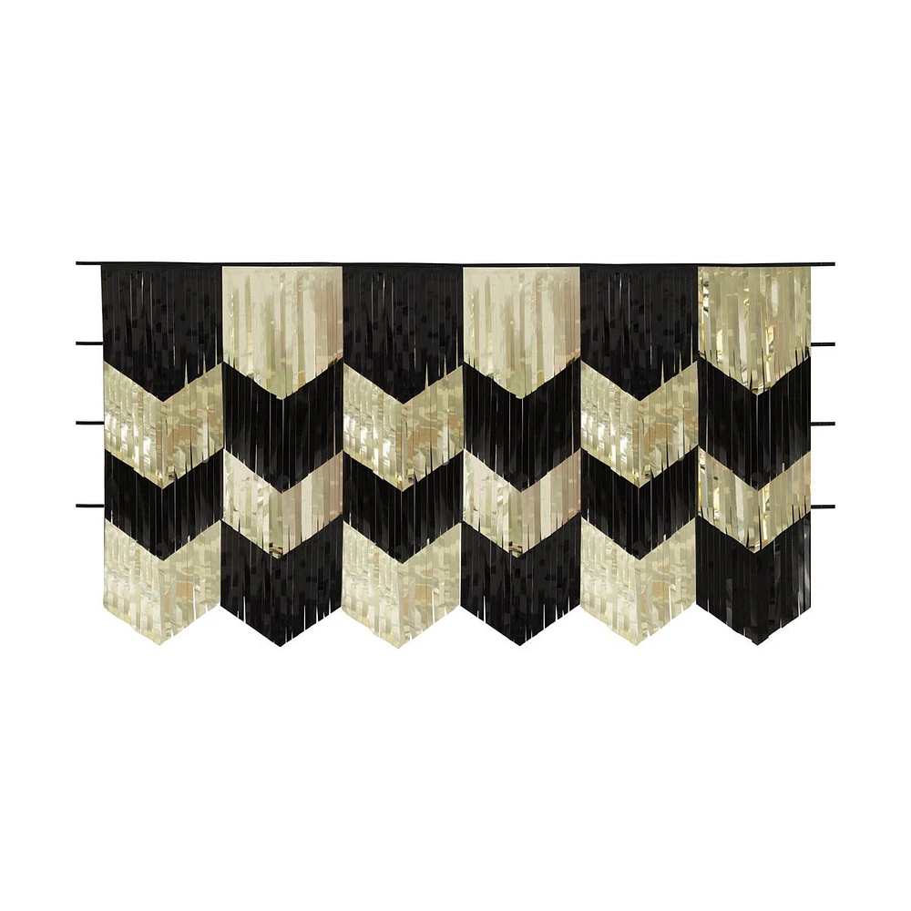 Scalloped Foil Gold & Black Fringed Garland Backdrop Kit, 4 Count