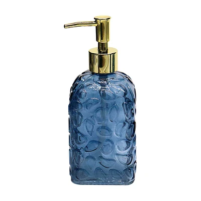 Embossed Pebble Glass Soap Pump Dispenser, Blue