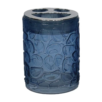 Embossed Pebble Glass Toothbrush Holder, Blue