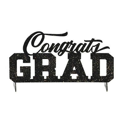 Gold Foil Flecked Black Acrylic ‘Congrats Grad’ Centerpiece Decoration