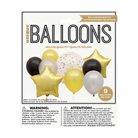 Black, Silver, and Gold Foil Star & Latex Balloon Kit, 9 pcs