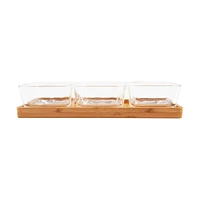 Wood and Glass Chip and Dip Tray, 3 Section