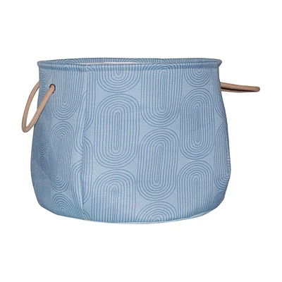 Decorative Blue Printed Round Storage Basket with Handles