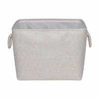 Textured Striped Rectangular Storage Basket with Handles