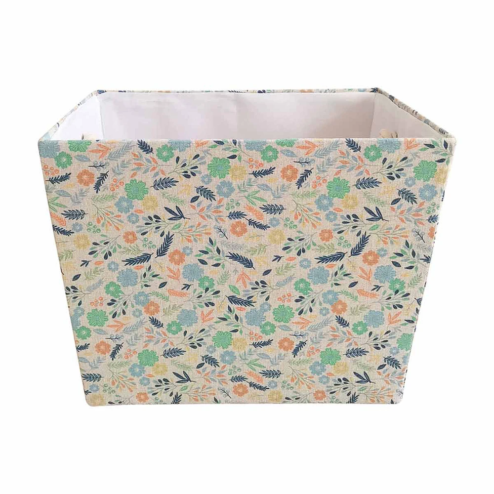 Floral Printed Rectangular Storage Basket with Handles