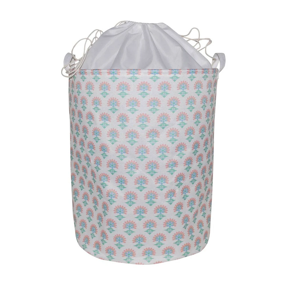 Floral Printed Round Fabric Laundry Hamper, Large