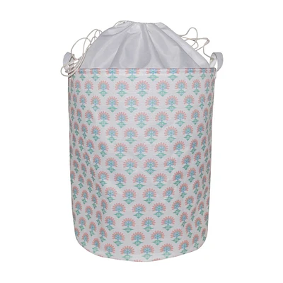 Floral Printed Round Fabric Laundry Hamper, Large