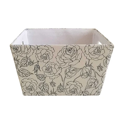 Floral Printed Rectangular Storage Tote Basket, Medium