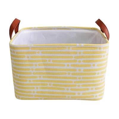 Yellow Printed Rectangular Storage Basket with Handles