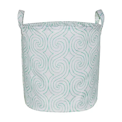 Green Swirl Printed Round Storage Basket with Handles, Extra Small