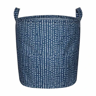 Navy Blue Dotted Round Storage Basket with Handles