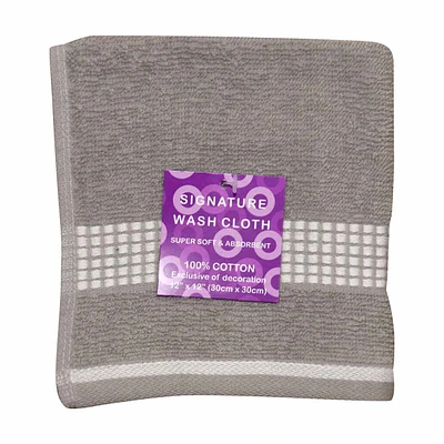 Signature Wash Cloth, Gray, 12 in x 12 in