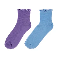 Poly Cotton Blend Crew Socks with Trim Detail