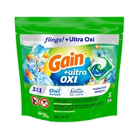 Gain flings + Ultra Oxi 3-in-1 HE Compatible Laundry Detergent Pacs - Waterfall Delight Scent, 14 ct