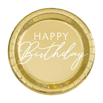 Gold 'Happy Birthday' Party Plates, 9 in, 8 ct