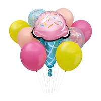 Giant Foil Ice Cream Cone, Confetti, and Latex Balloon Bouquet Kit, 9 pcs