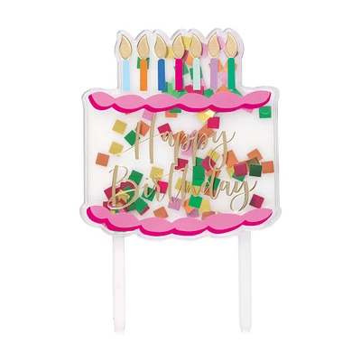 Plastic Confetti-Filled 'Happy Birthday' Cake Topper