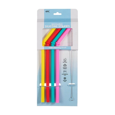 Silicone Straws & Brush, 4 pc